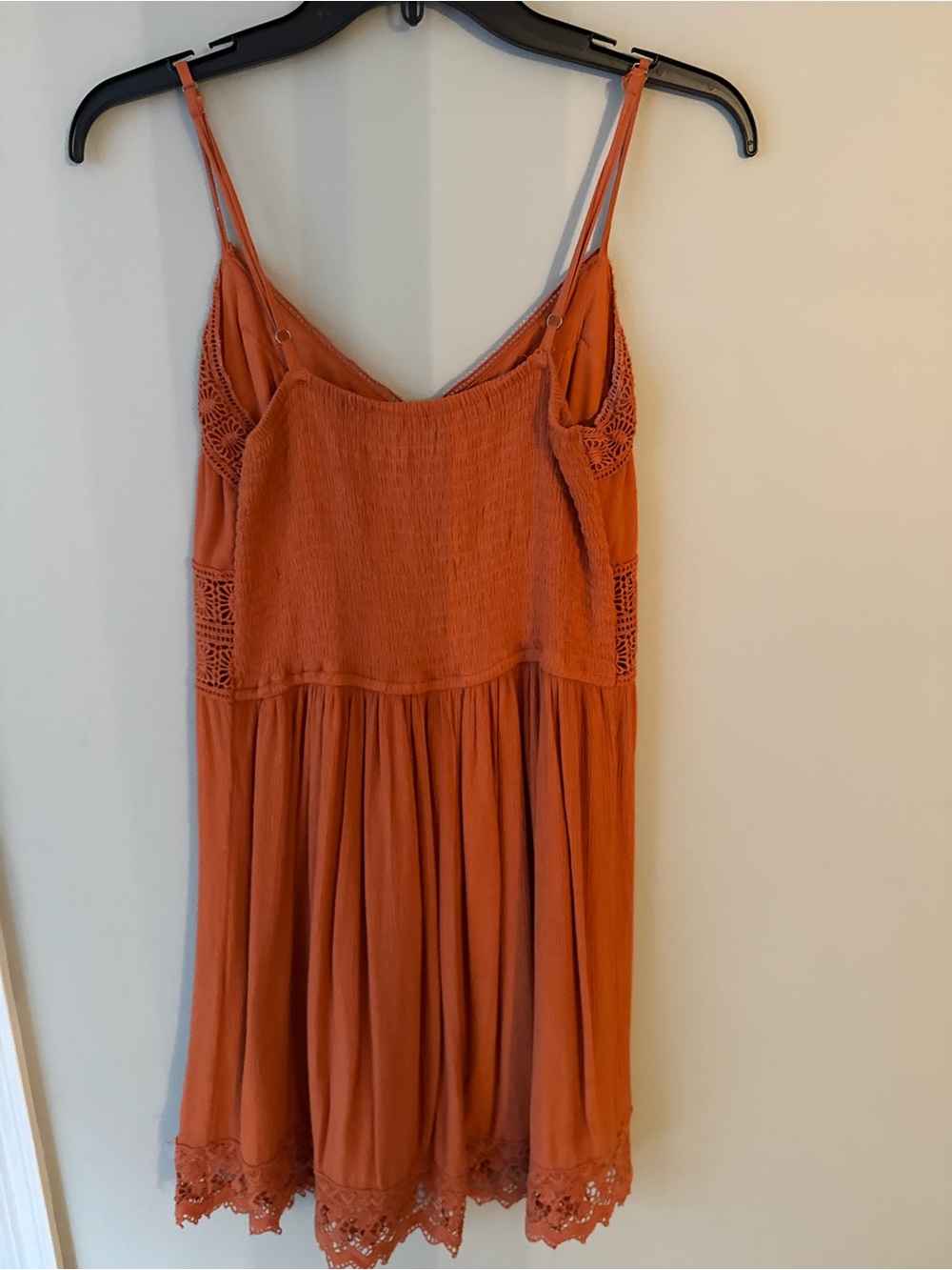 Rust Orange Crochet-Trim Spaghetti Strap Dress - Picture 2 of 2